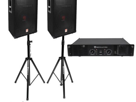 (2) Rockville RSG12 PA Speakers + Rockville RPA9 DJ Amp + Stands + Cables + Case Fashion