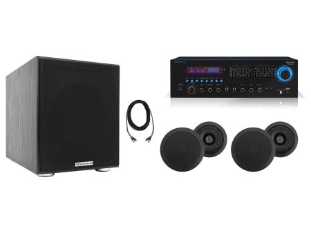 Technical Pro RX55URIBT Home Receiver+(4) 5.25  Black Ceiling Speakers+Subwoofer For Discount