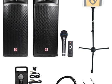 Rockville Pro Gig Karaoke Machine System w 2) Dual 15  Speakers w Bluetooth+Mics Fashion