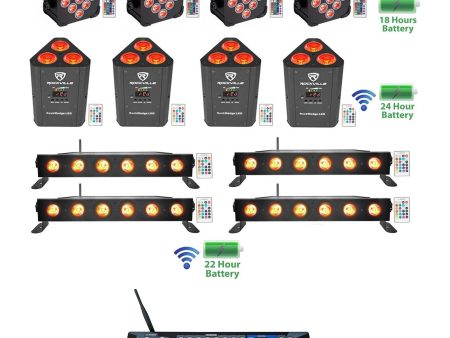 4 Rockville BEST PAR+BEST STRIP+ROCKWEDGE Wireless DMX Battery Lights+Controller on Sale