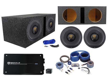 (2) Rockville W10K9D4 10  6400w Subwoofers+Vented Sub Box+Mono Amplifier+Amp Kit Cheap