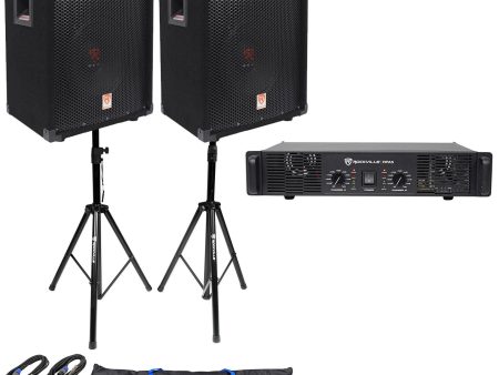 (2) Rockville RSG10 DJ PA Speakers + Rocville RPA5 Amp + Stands + Cables + Case on Sale