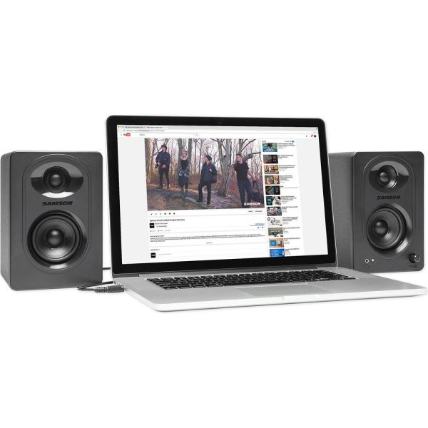 2) Samson M30 3  Gaming Twitch Live Stream Monitors w Bluetooth+Stands+Subwoofer Online