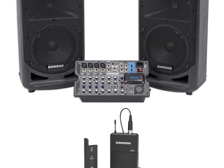 Samson Expedition XP800 800 Watt 8  PA DJ Speakers+Active Mixer+Lavalier Mic Sale