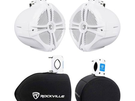 (2) Rockville RWB80W 8  White 500 Watt Marine Wakeboard Tower Speakers+Covers Online