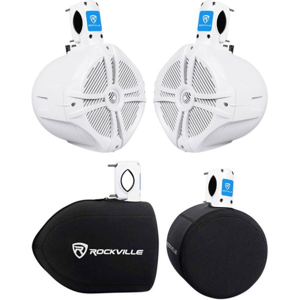 (2) Rockville RWB80W 8  White 500 Watt Marine Wakeboard Tower Speakers+Covers Online