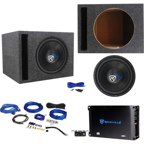 Rockville K5 W12K5S2 12  1400w Subwoofer+Vented Sub Box+Mono Amplifier+Amp Kit Hot on Sale