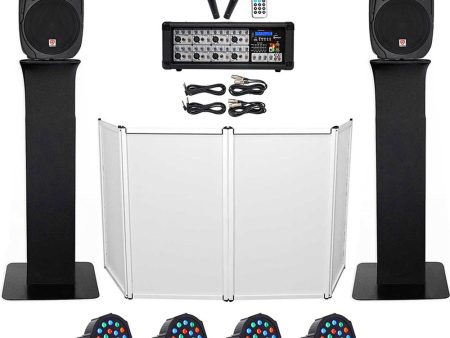 DJ Package w 15  Speakers+Bluetooth Mixer+Mics+Totem Stands+Facade+Lights Online now