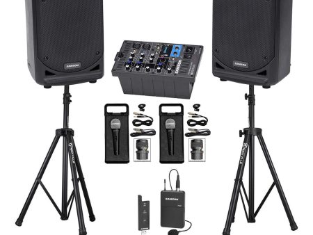 Samson Expedition XP300 300w 6  PA DJ Speakers+Mixer+Lavalier+Wired Mics+Stands For Cheap