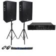 (2) Rockville RSG15 15  PA Speakers + Rockville RPA9 Amp + Stands + Cables+Case For Discount