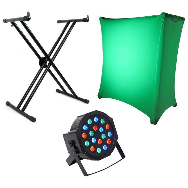 Rockville X Braced Keyboard Stand+White Scrim Cloth+DMX Par Can Wash Light Supply