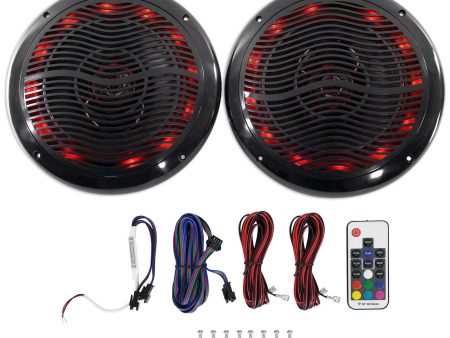 Rockville RMC80LB 8  800w 2-Way Black Marine Speakers w Multi Color LED + Remote on Sale