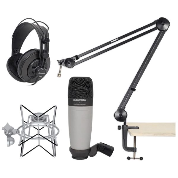 Samson C01 Condenser Recording Mic+Boom Arm+Desk Clamp+Shock Mount+Headphones Online