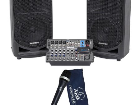 Samson Expedition XP800 8  Portable PA DJ Speaker System+Powered Mixer+AKG Mic For Sale