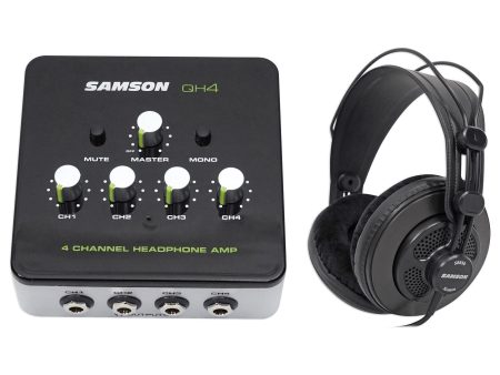 SAMSON QH4 4-Ch Stereo DJ Studio Monitoring Headphone Amplifier Amp+Headphones on Sale