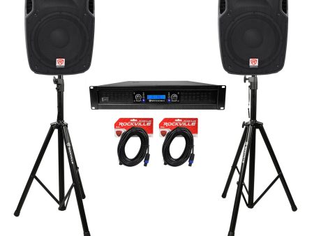 (2) Rockville SPGN128 12  1200W DJ PA Speakers+Power Amplifier+Stands+Cables Online now