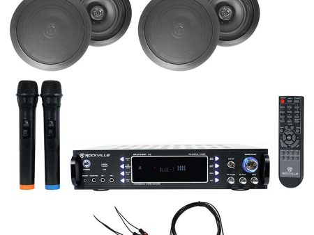 RPA70WBT Bluetooth Karaoke Amplifier+(4) 6.5  Black Ceiling Speakers+Mics Cheap