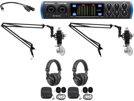 2-Person Podcast Podcasting Recording Bundle w STUDIO 68C Interface+ Mics+Booms Discount