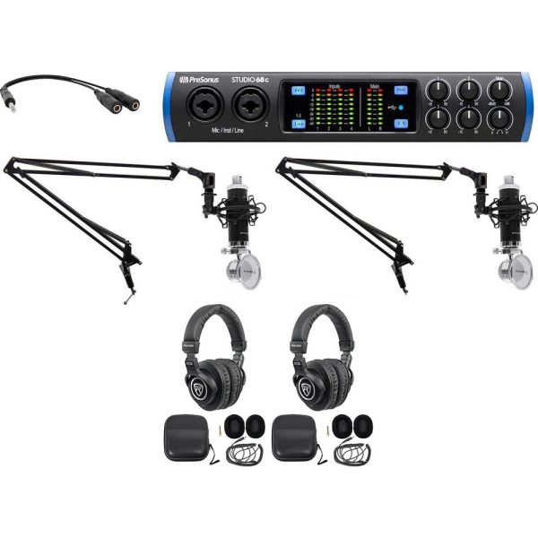 2-Person Podcast Podcasting Recording Bundle w STUDIO 68C Interface+ Mics+Booms Discount