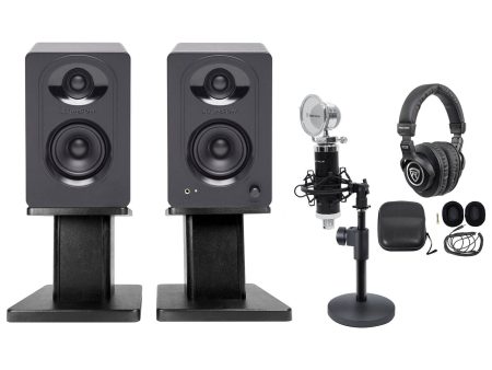 SAMSON Studio Monitors+Desk Stands+Recording Mic+Headphones 4 Podcast Podcasting Hot on Sale