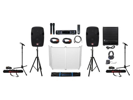 (2) 12  DJ Speakers+Subwoofer+Amplifier+Headphones+Facade+Mics+Stands+Cables+Bag Fashion