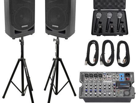 Samson Expedition XP800 800w 8  PA DJ Speakers+Powered Mixer+Mics+Cables+Stands For Cheap