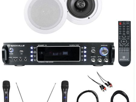 Rockville 1000w Karaoke Bluetooth Amp Mixer +(2) Ceiling Speakers+Wireless Mics Online now