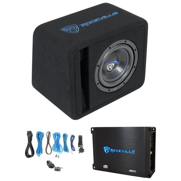 Rockville SK58 PACKAGE 8  800w Loaded K5 Car Subwoofer Enclosure+DB10 Amplifier Supply