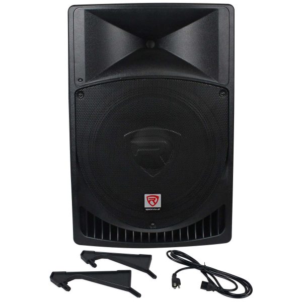 Pair Rockville RPG15 15  2000w Powered PA DJ Speakers + 2 Stands + 2 Cables+Bag on Sale