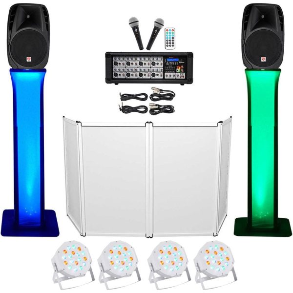 DJ Package w 15  Speakers+Bluetooth Mixer+Mics+Tripod+Totem Stands+Facade+ Lights Discount