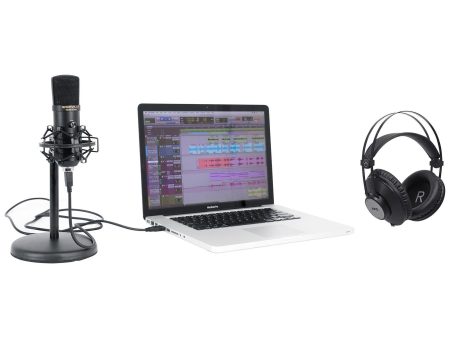 Rockville Solo-Cast USB Microphone w Recording Interface+Stand+AKG Headphones Online Sale