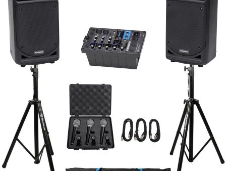 Samson Expedition XP300 300w 6  PA DJ Speakers+Powered Mixer+Mics+Cables+Stands For Discount