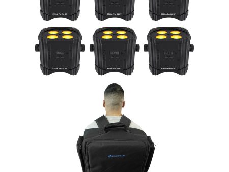 (6) Chauvet DJ Ezlink Par Q4 BT Wireless Battery Bluetooth Wash Lights+Backpack Online Sale