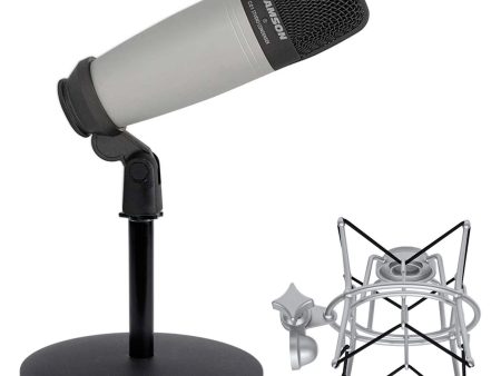 Samson C01 Studio Recording Podcast Microphone+Shock Mount+Weighted Mic Stand Hot on Sale