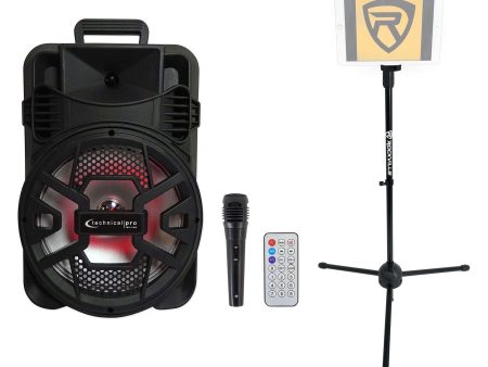 Technical Pro Rechargeable Karaoke Machine w Bluetooth Bundle with TWS, Mic & Tablet Stand (2 items) Supply