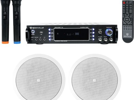 JBL+Rockville Karaoke System w (2) Ceiling Speakers+Bluetooth Receiver+(2) Mics Sale