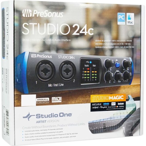 Presonus STUDIO 24C 2x2 USB-C Audio MIDI Recording Interface and Studio Microphone Sale