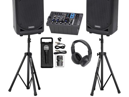 Samson Expedition XP300 300w 6  PA DJ Speakers+Mixer+Stands+Headphones+Mic+Bag Hot on Sale