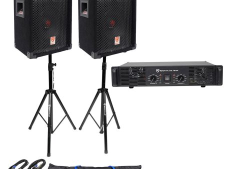 (2) Rockville RSG8 DJ PA Speaker + Rockville RPA5 Amp + Stands + Cables + Case Online Sale